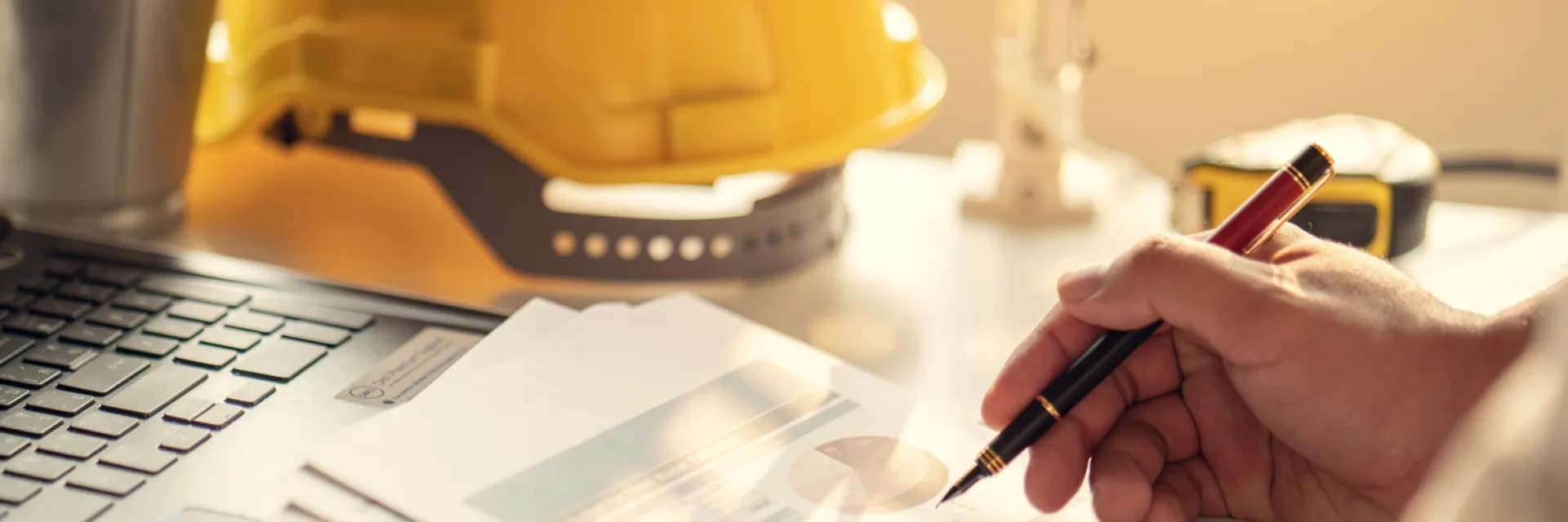 Blick auf Schreibtisch mit dazugehörigen Utensilien