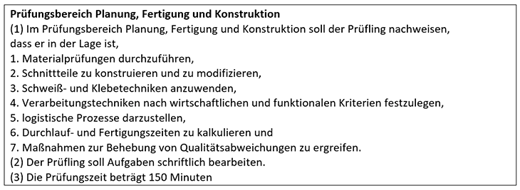 Auszug aus einer Ausbildungsverordnung