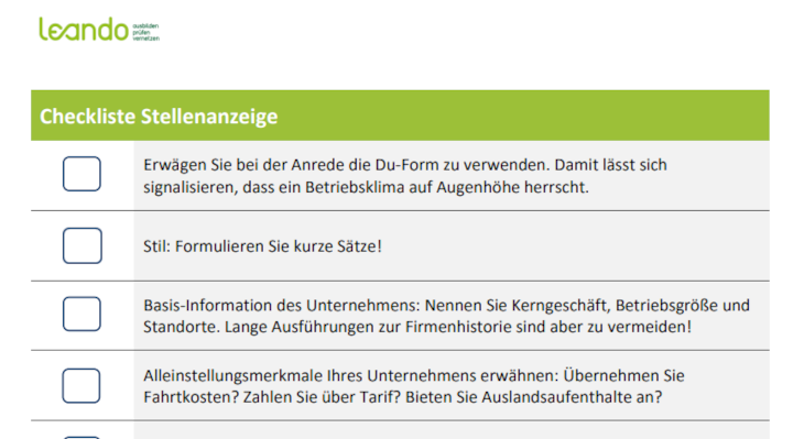 Checkliste Stellenanzeige